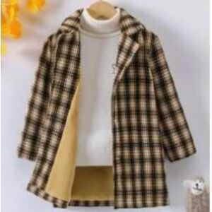 SHEIN Plaid Pea Coat for Kids - Black and Cream